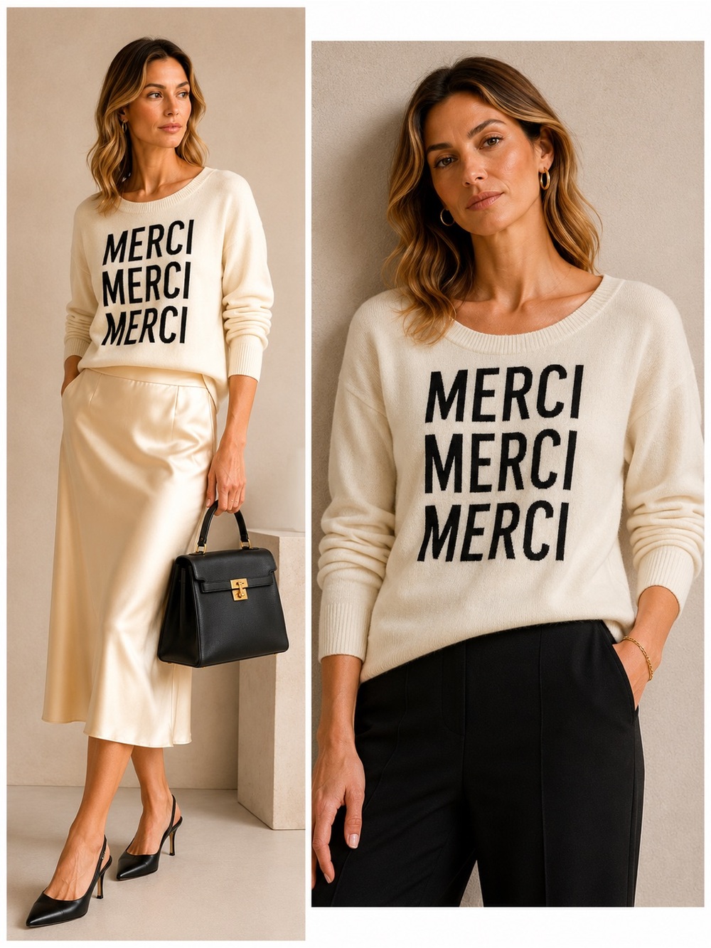 NWT Cinq a Sept Graphic 'Merci' Crewneck Wool Blend Knit Pullover Sweater XS